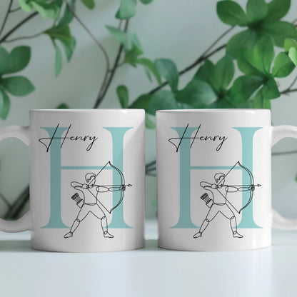 Kaffee Tasse Personalisiert mit Lineart Bogenschießen für Bogenschützen Geschenk 2