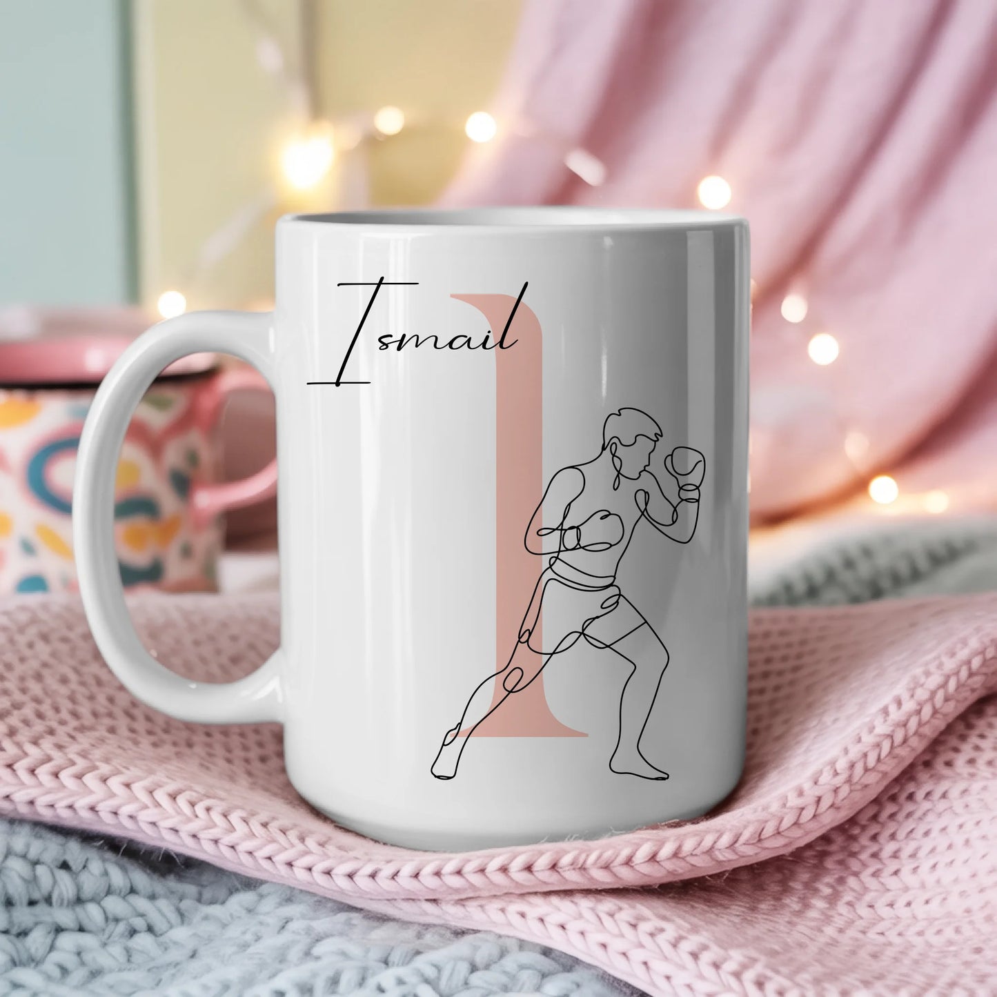 Kaffee Tasse Personalisiert mit Lineart Boxer Motiv in Boxen Design 3