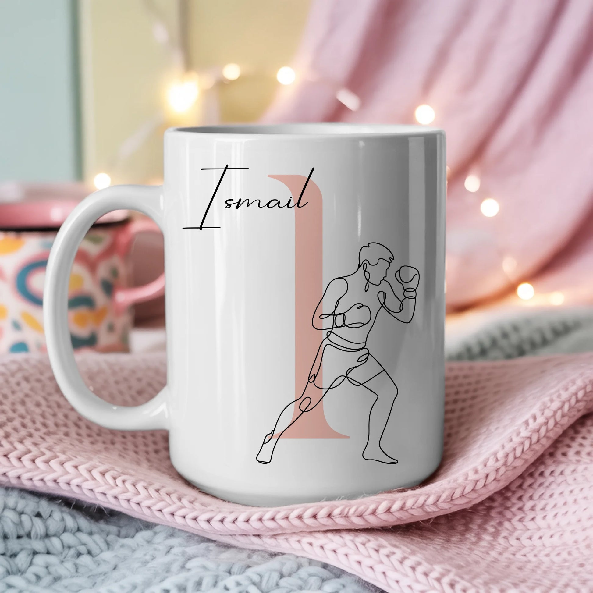 Kaffee Tasse Personalisiert mit Lineart Boxer Motiv in Boxen Design 3