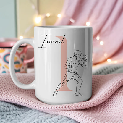Kaffee Tasse Personalisiert mit Lineart Boxer Motiv in Boxen Design 3