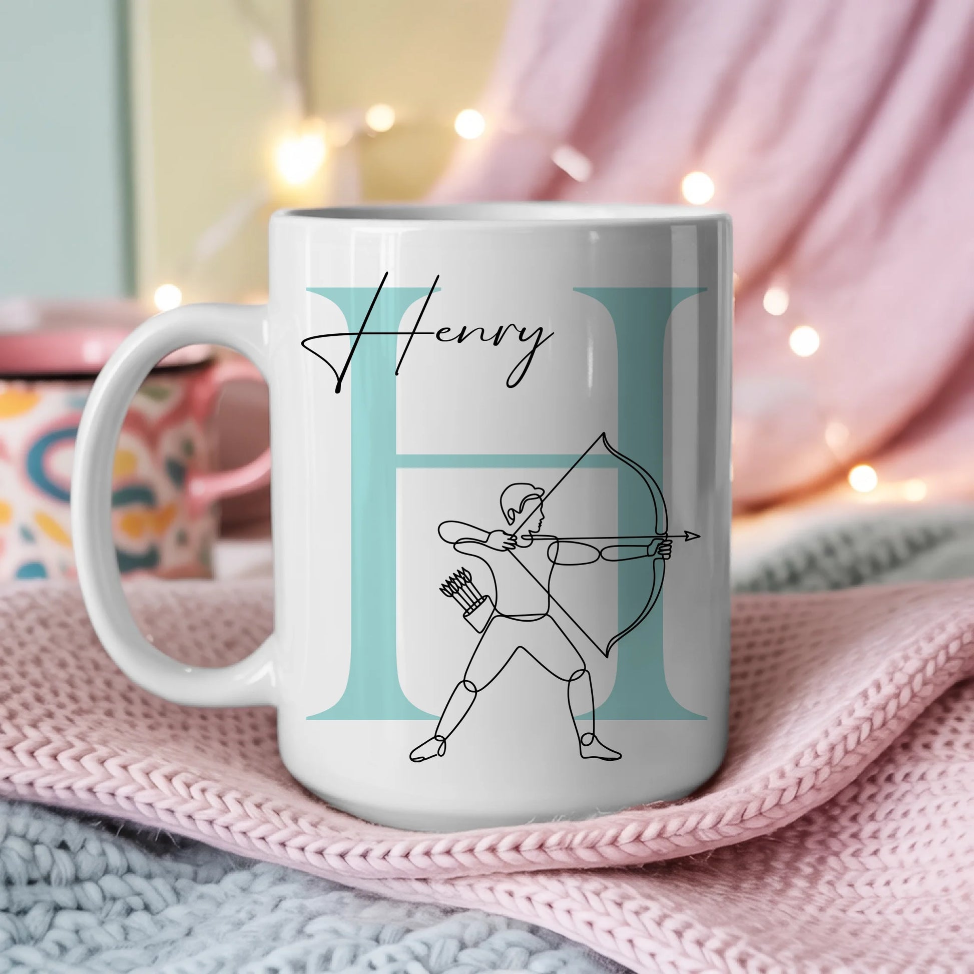 Kaffee Tasse Personalisiert mit Lineart Bogenschießen für Bogenschützen Geschenk 3
