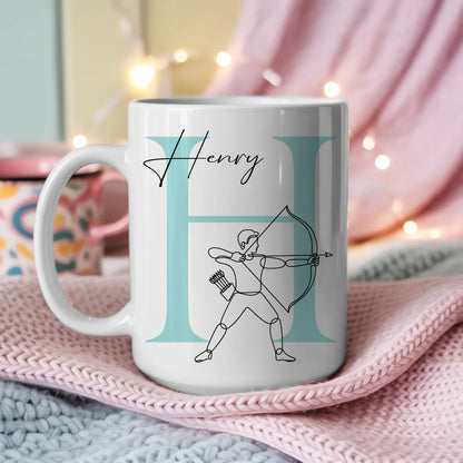 Kaffee Tasse Personalisiert mit Lineart Bogenschießen für Bogenschützen Geschenk 3