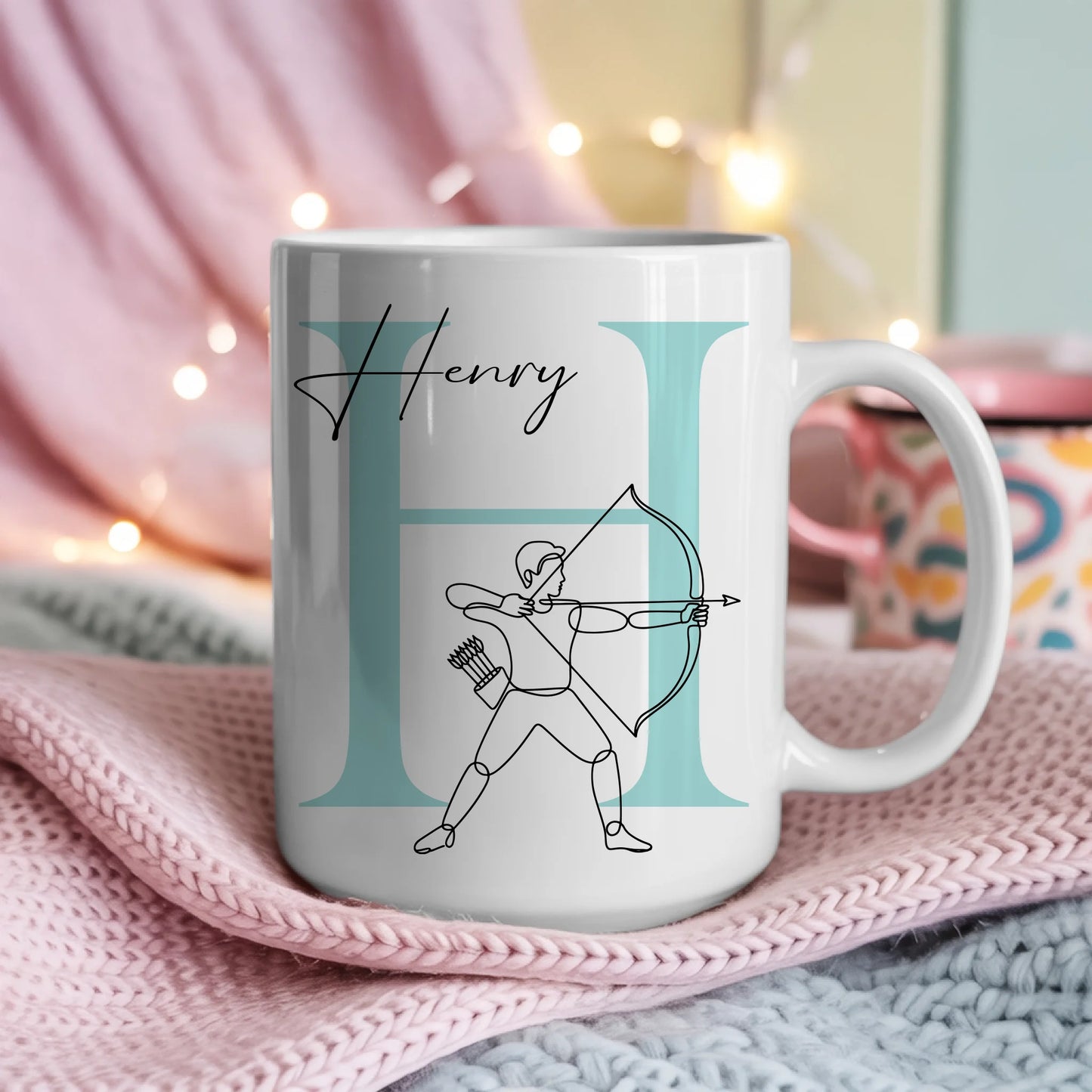 Kaffee Tasse Personalisiert mit Lineart Bogenschießen für Bogenschützen Geschenk 4