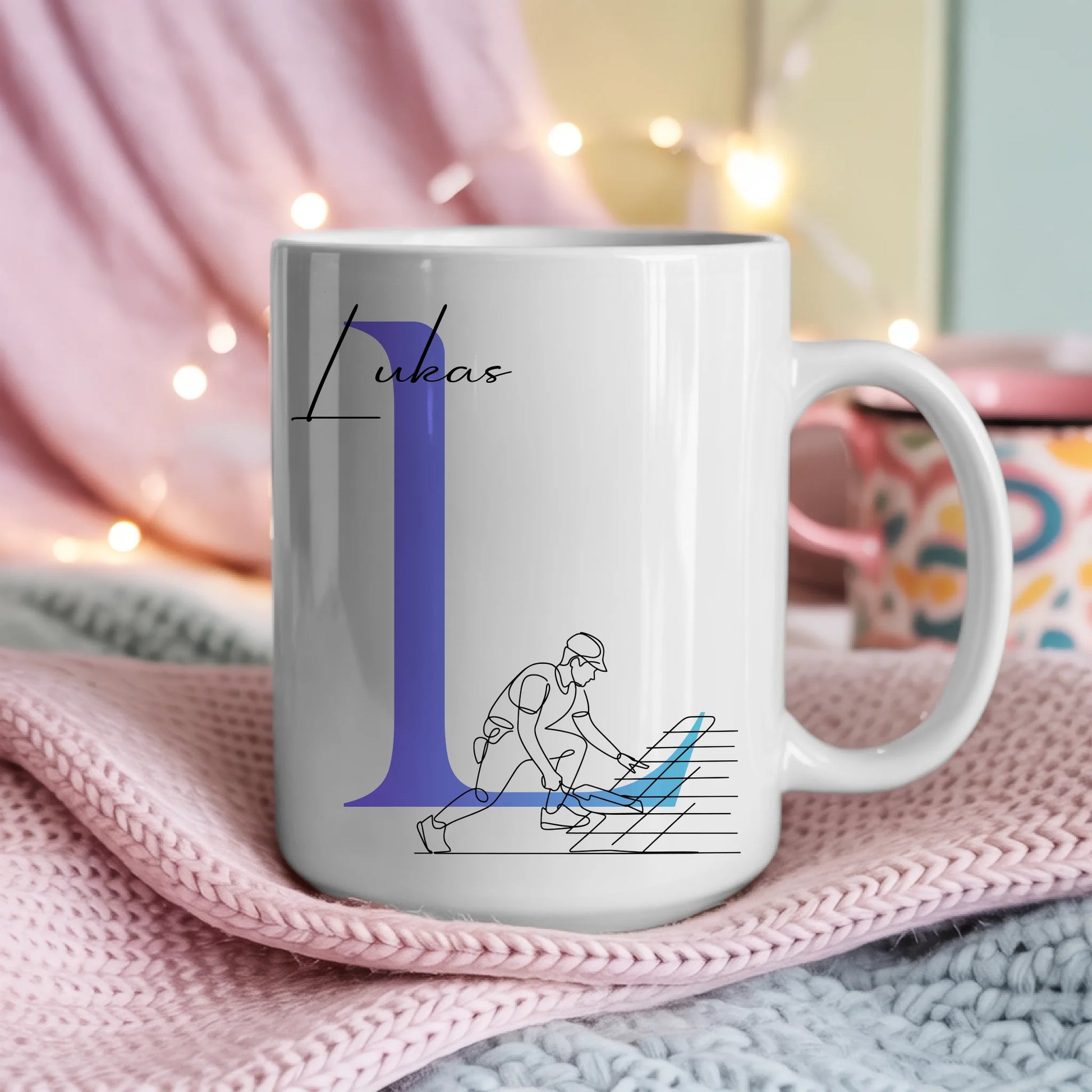 Personalisierte Kaffee Tasse mit Lineart Dachdecker Motiv für Dachdecker Fans 4