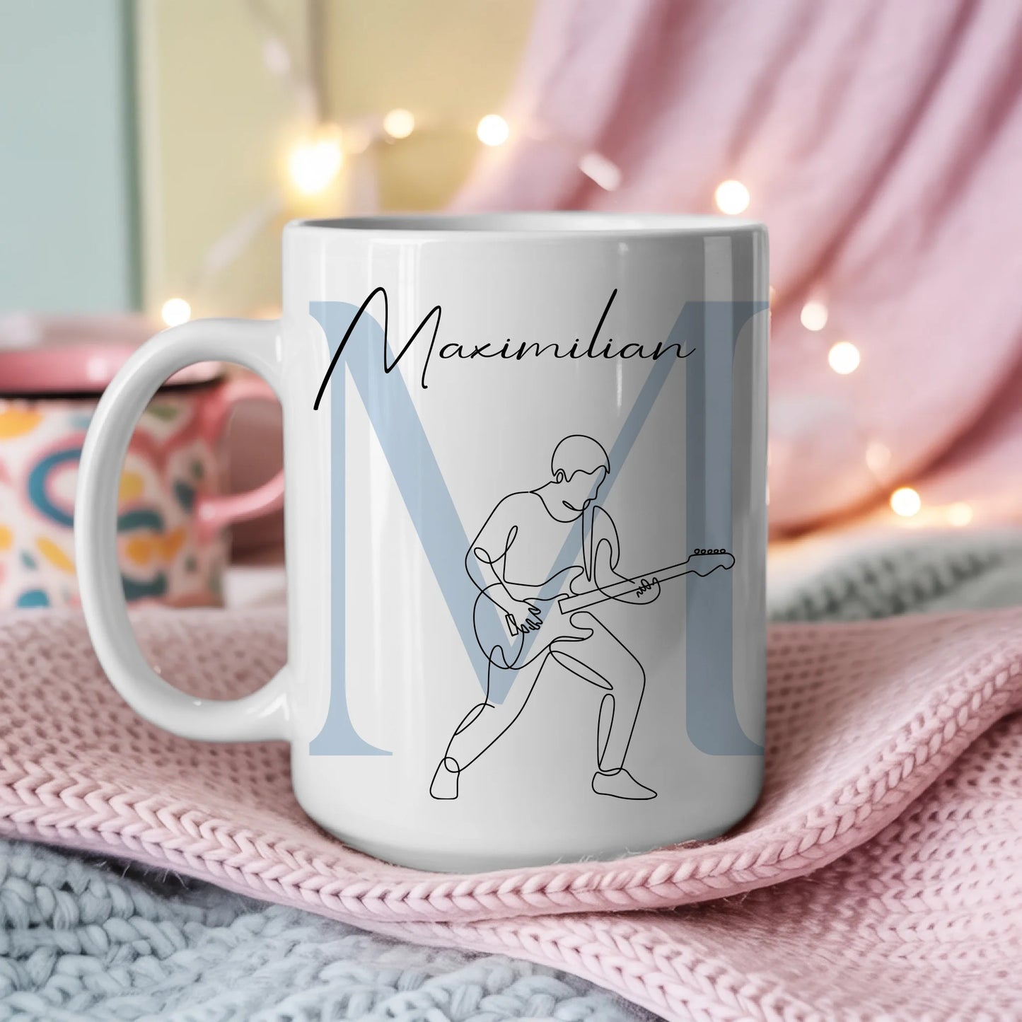 Personalisierte Tasse Mit Name Lineart E-Gitarre E-Gitarrist Geschenkidee 3