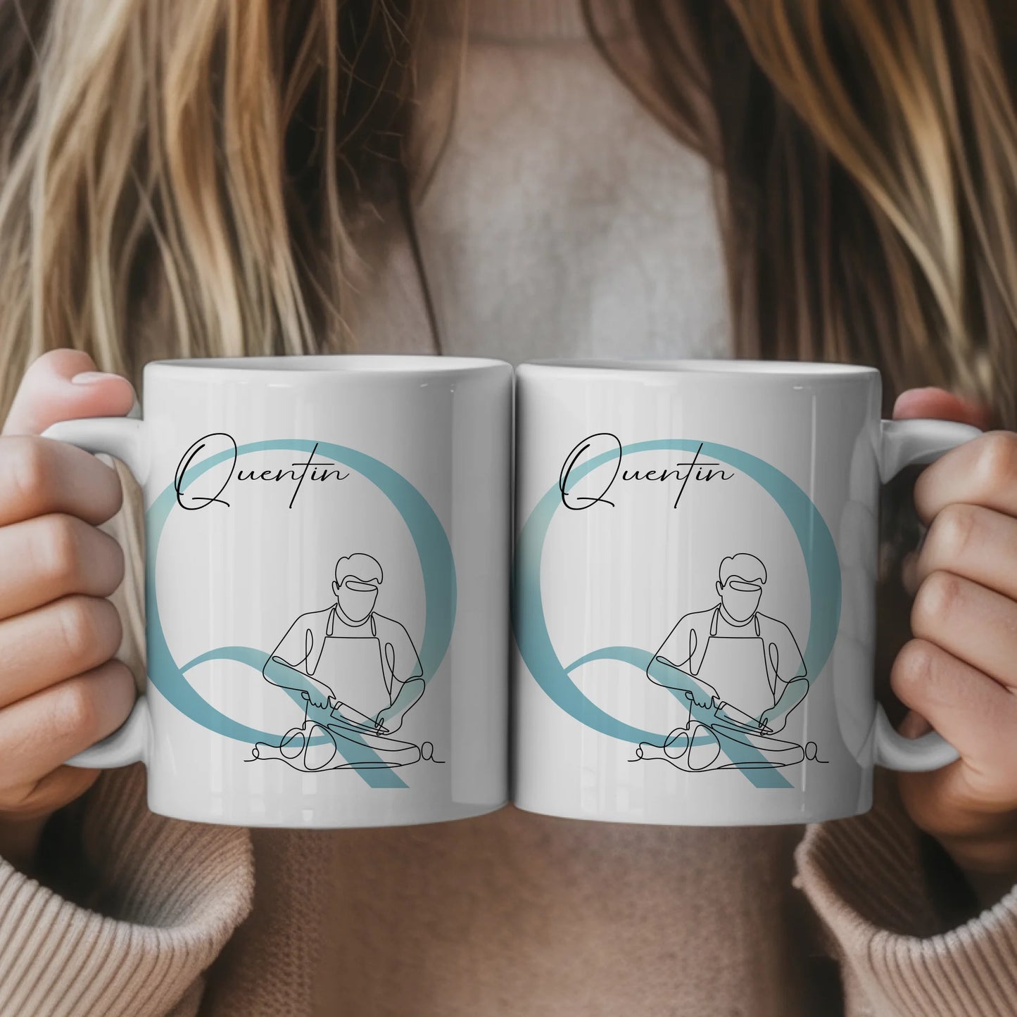 Ausgefallene Tassen Mit Name Lineart Fleischer Personalisiertes Geschenk für Fleischliebhaber 1