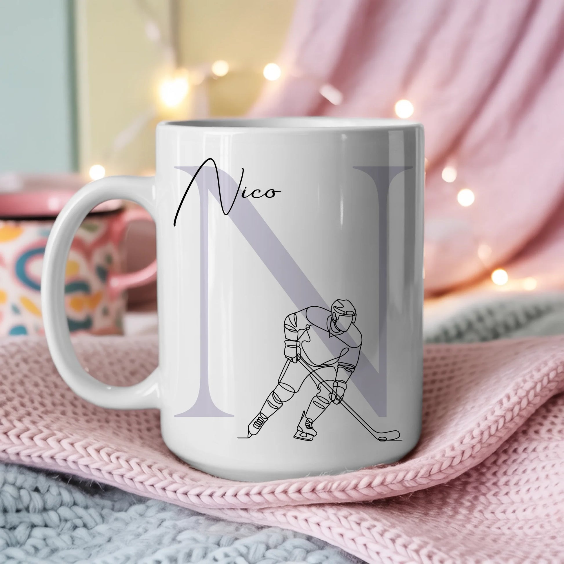 Kaffee Tasse Personalisiert Lineart Eishockey Eishockeyspieler Geschenk 3