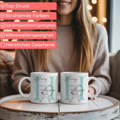 Kaffee Tasse Personalisiert mit Lineart Bogenschießen für Bogenschützen Geschenk 6