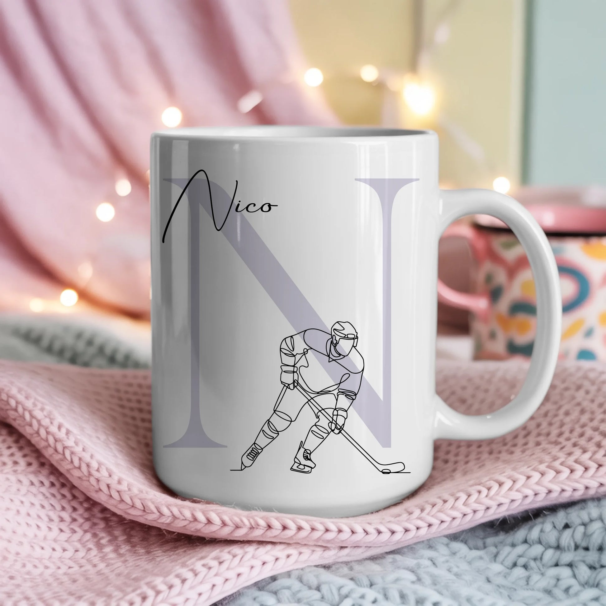 Kaffee Tasse Personalisiert Lineart Eishockey Eishockeyspieler Geschenk 4
