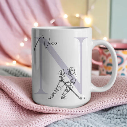 Kaffee Tasse Personalisiert Lineart Eishockey Eishockeyspieler Geschenk 4