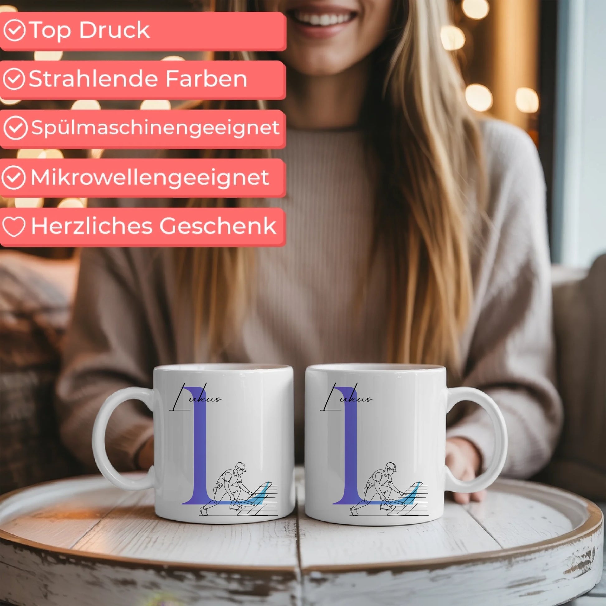 Personalisierte Kaffee Tasse mit Lineart Dachdecker Motiv für Dachdecker Fans 6