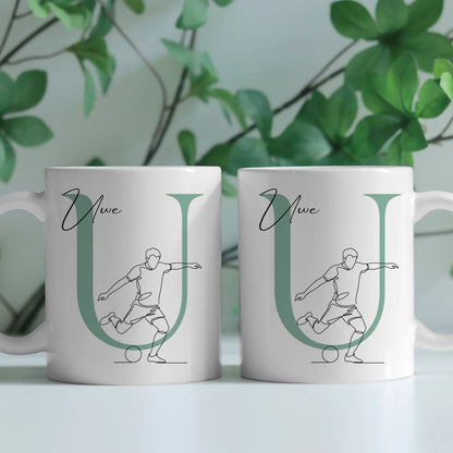 Personalisierte Kaffee Tasse mit Lineart Fußballer Motiv für Fußballfans 2