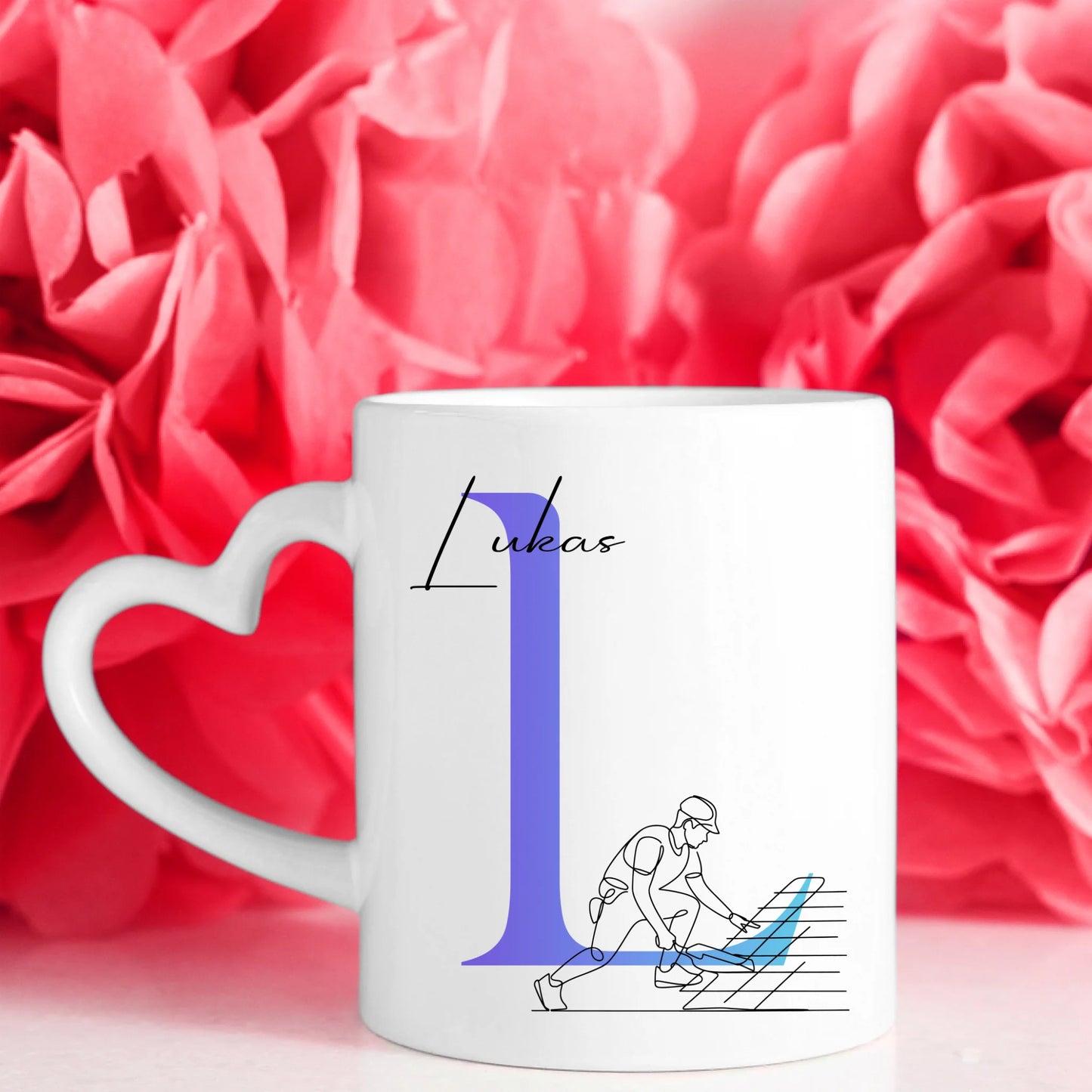 Personalisierte Kaffee Tasse mit Lineart Dachdecker Motiv für Dachdecker Fans 7