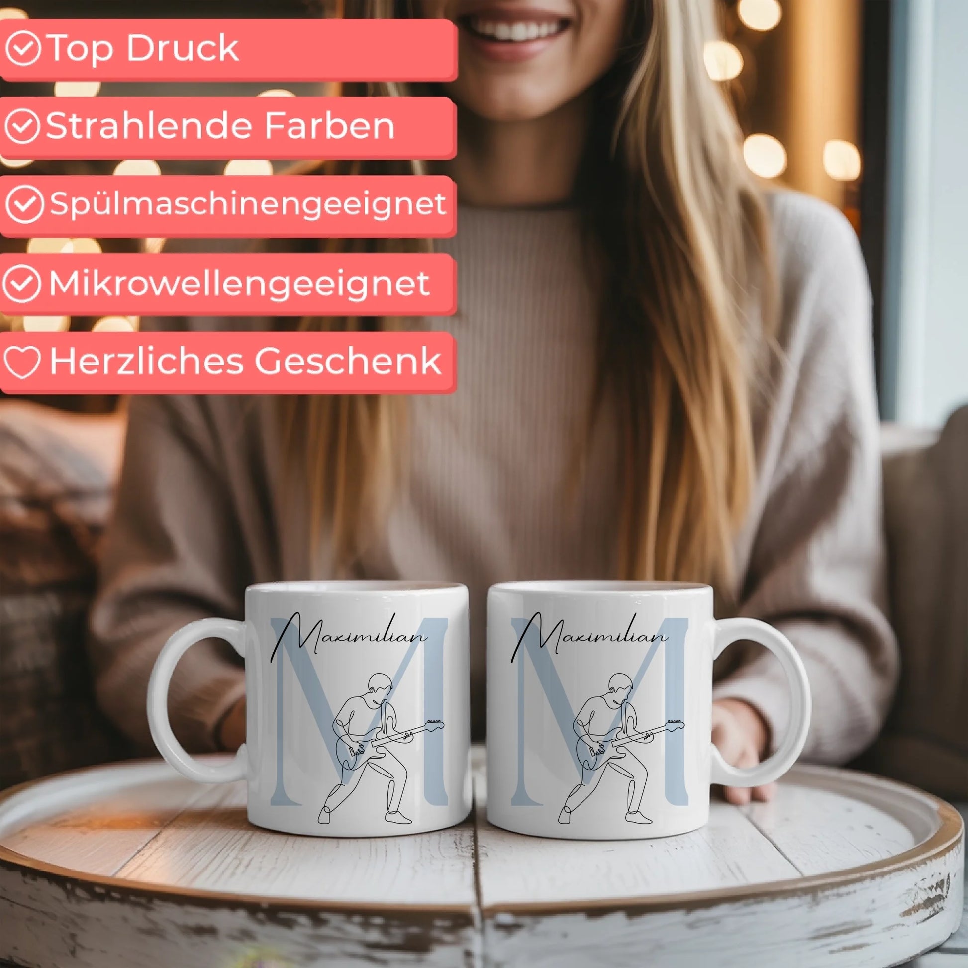 Personalisierte Tasse Mit Name Lineart E-Gitarre E-Gitarrist Geschenkidee 6