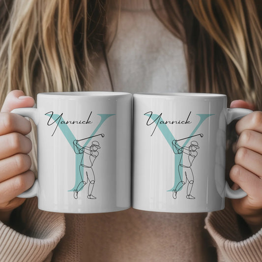 Personalisierte Kaffee Tasse mit Golf Lineart für Golfer Geschenk 1