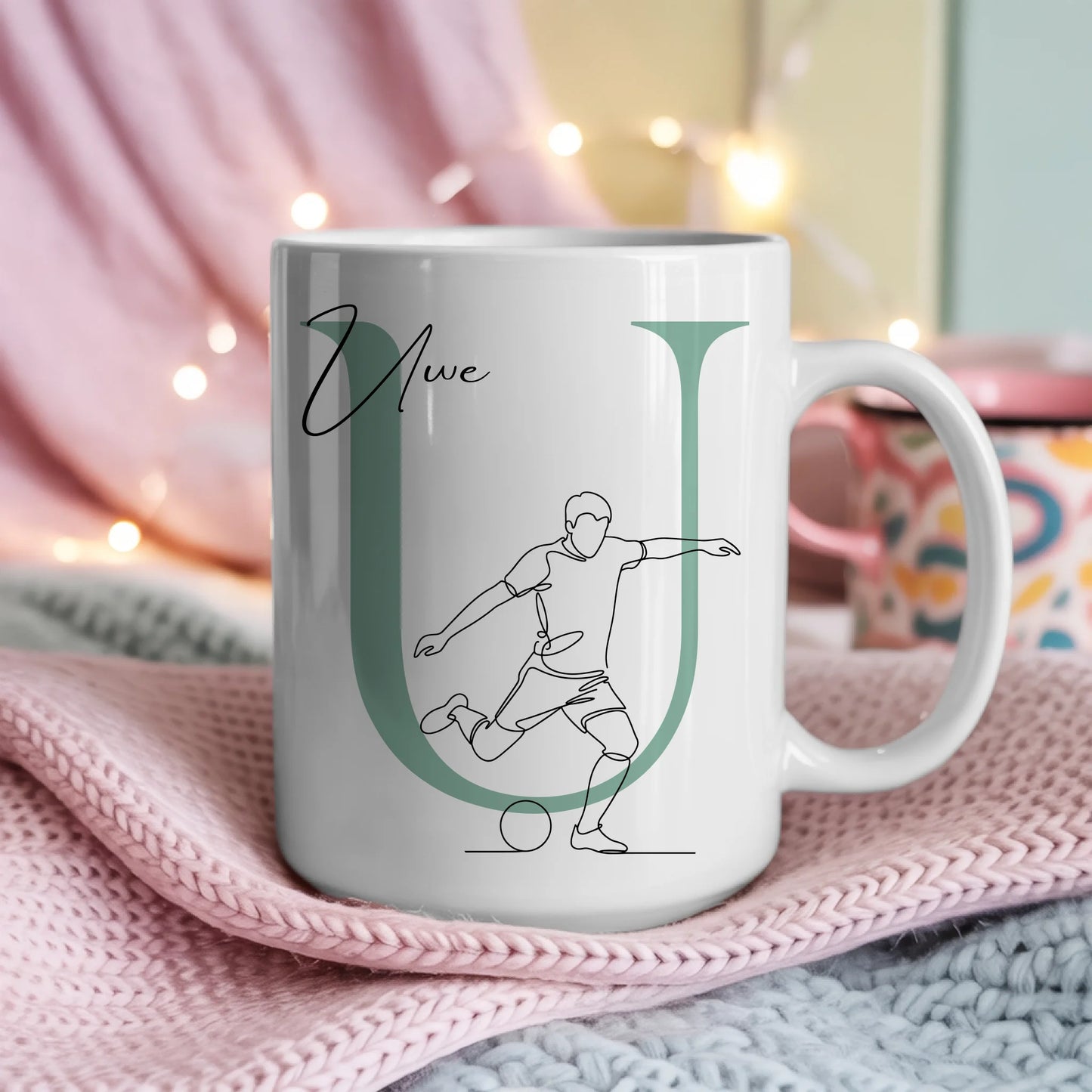 Personalisierte Kaffee Tasse mit Lineart Fußballer Motiv für Fußballfans 4