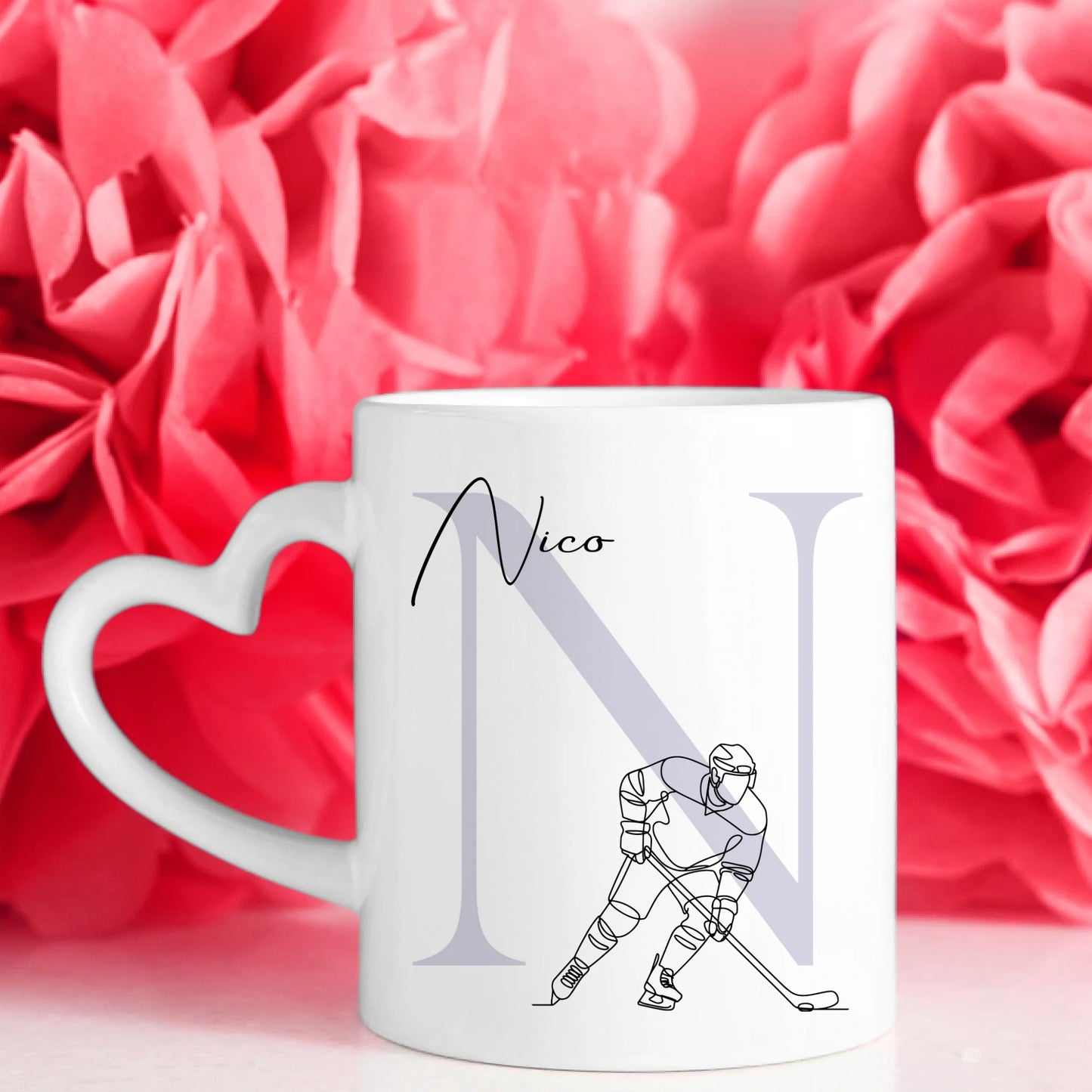Kaffee Tasse Personalisiert Lineart Eishockey Eishockeyspieler Geschenk 7