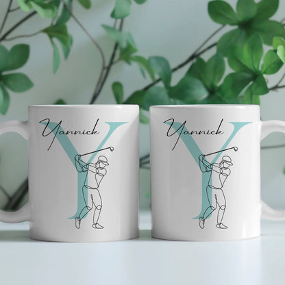 Personalisierte Kaffee Tasse mit Golf Lineart für Golfer Geschenk 2