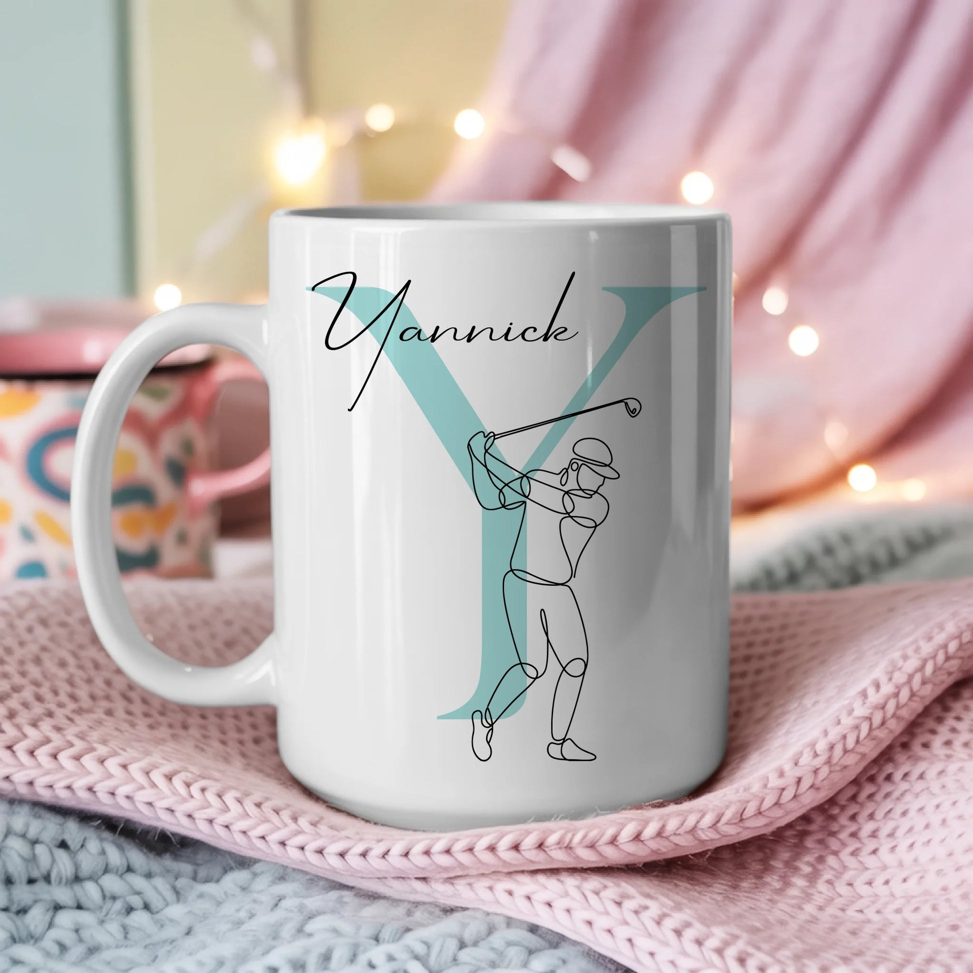 Personalisierte Kaffee Tasse mit Golf Lineart für Golfer Geschenk 3
