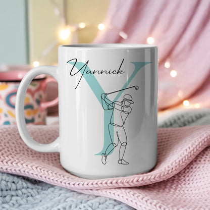 Personalisierte Kaffee Tasse mit Golf Lineart für Golfer Geschenk 3