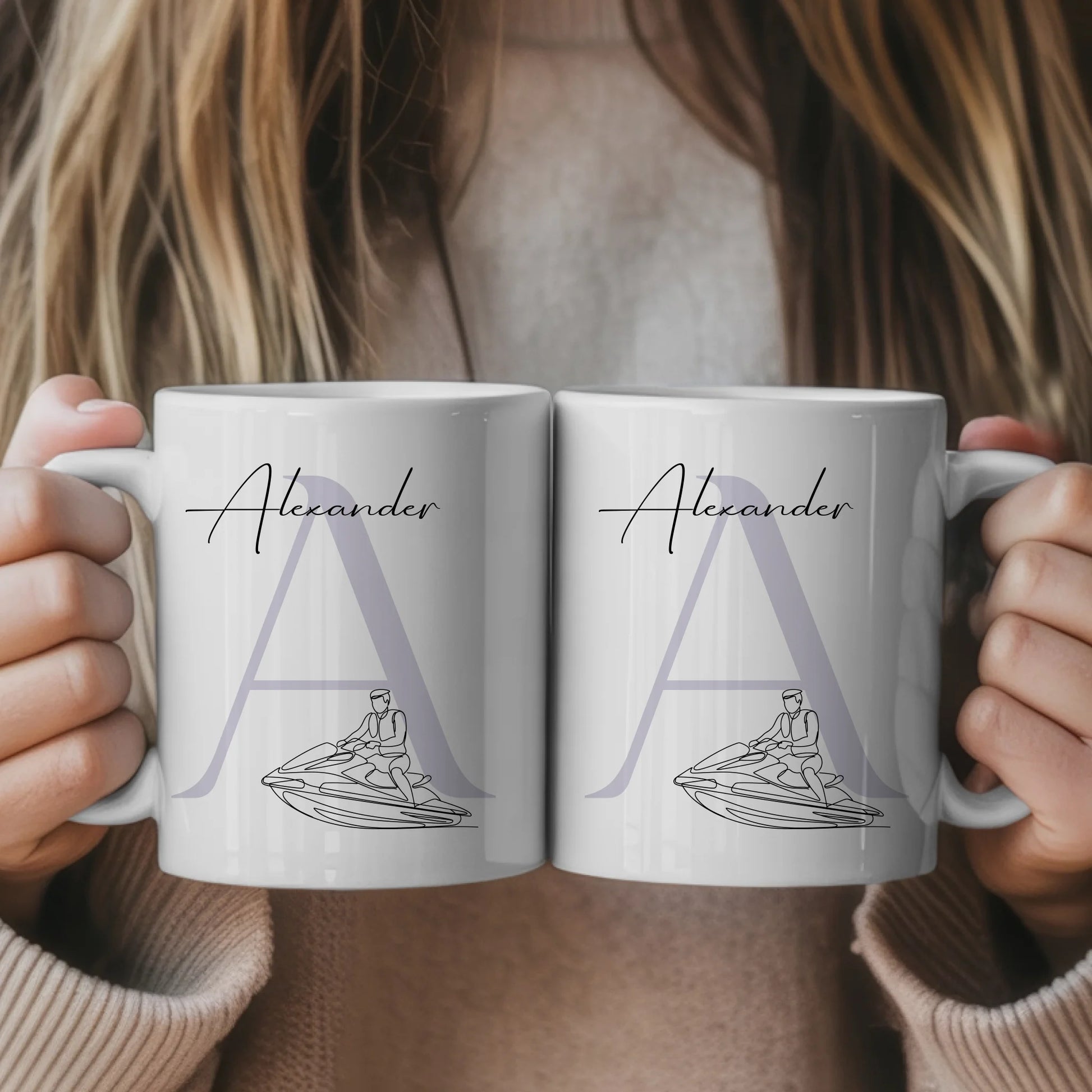 Personalisierte Tasse Mit Name Und Lineart Jetskifahren Für Jetskifahrer 1