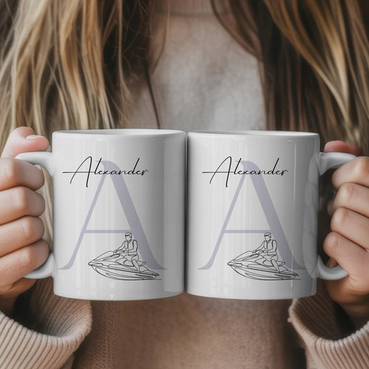 Personalisierte Tasse Mit Name Und Lineart Jetskifahren Für Jetskifahrer 1