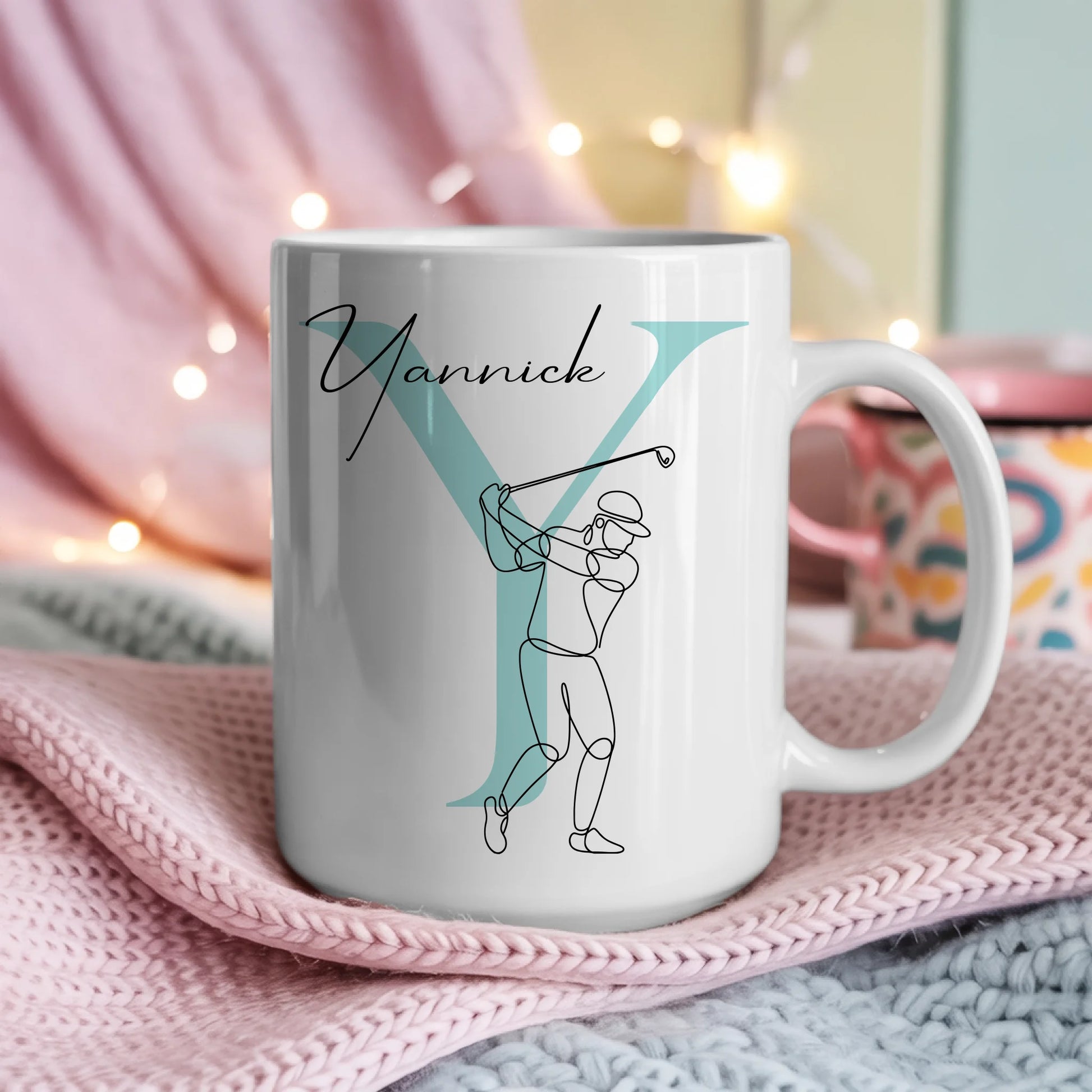 Personalisierte Kaffee Tasse mit Golf Lineart für Golfer Geschenk 4