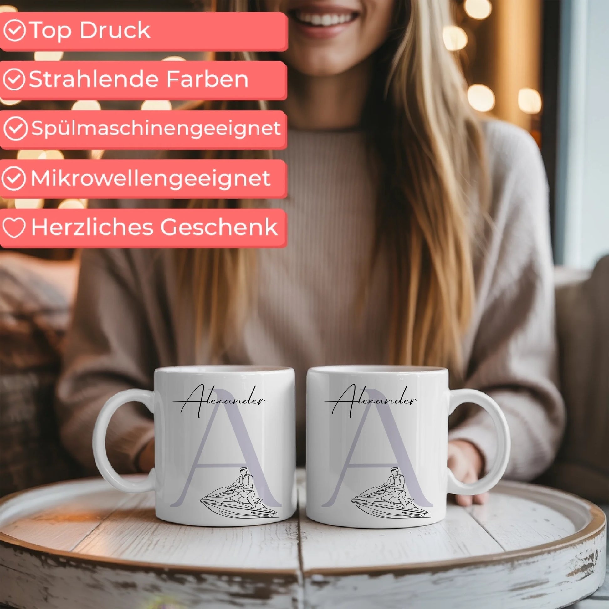 Personalisierte Tasse Mit Name Und Lineart Jetskifahren Für Jetskifahrer 6