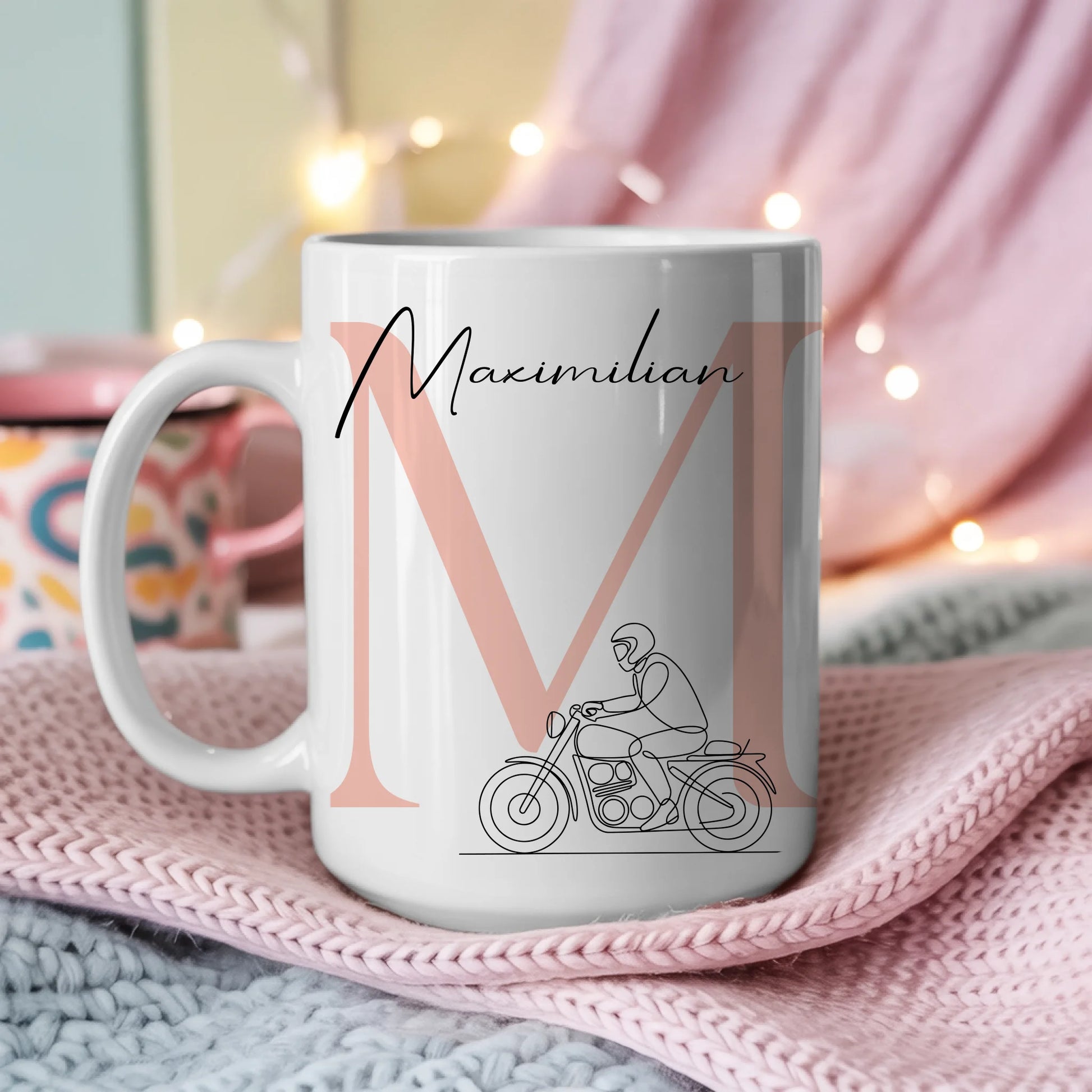 Personalisierte Tasse Mit Name Lineart Motorradfahren Motorradfahrer Geschenkidee 3