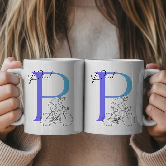 Personalisierte Tasse Mit Name Lineart Radfahren Radfahrer Geschenkidee für Radliebhaber 1