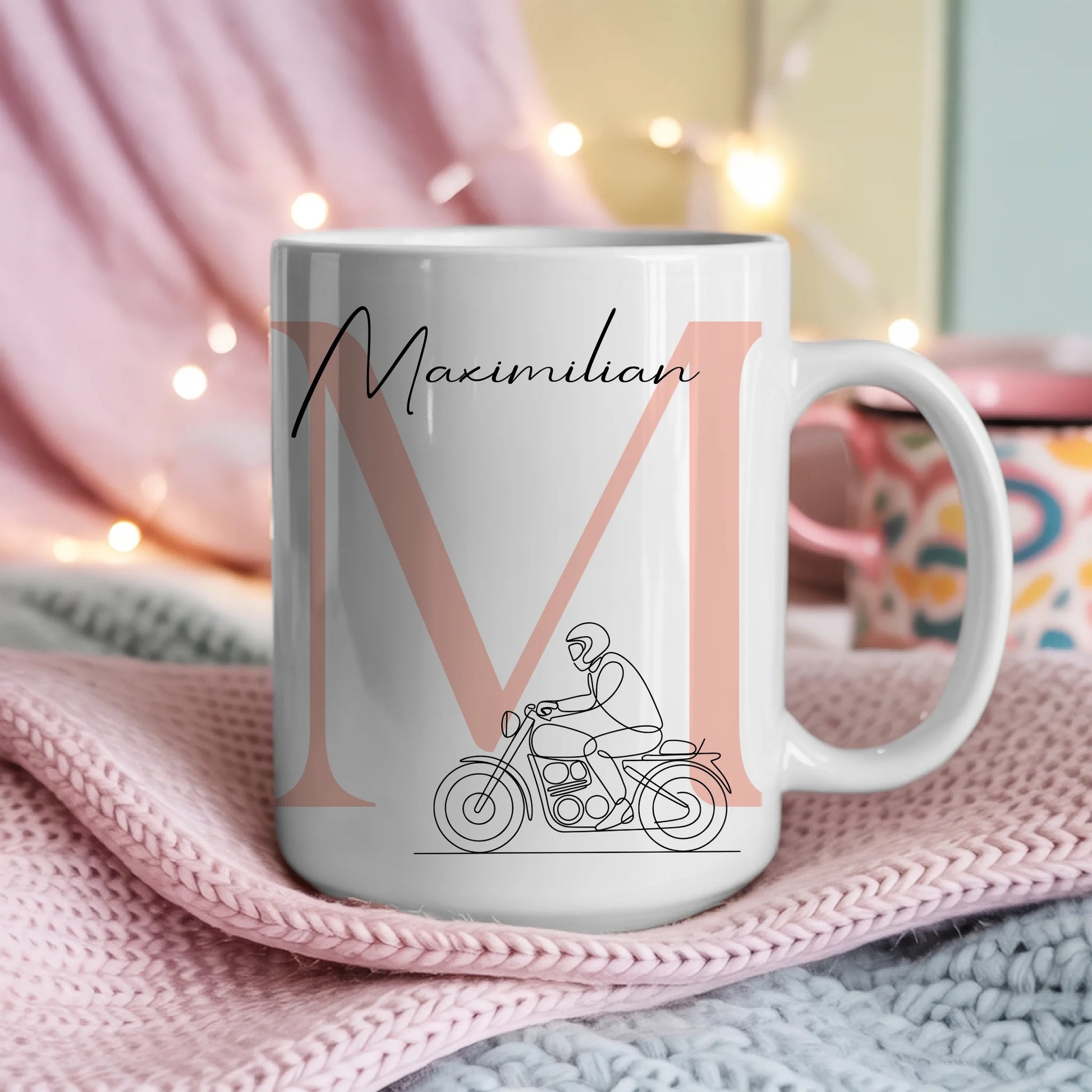 Personalisierte Tasse Mit Name Lineart Motorradfahren Motorradfahrer Geschenkidee 4