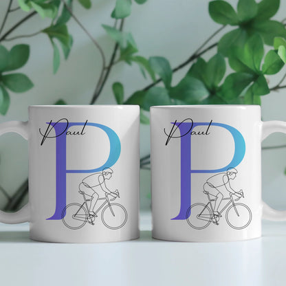 Personalisierte Tasse Mit Name Lineart Radfahren Radfahrer Geschenkidee für Radliebhaber 2