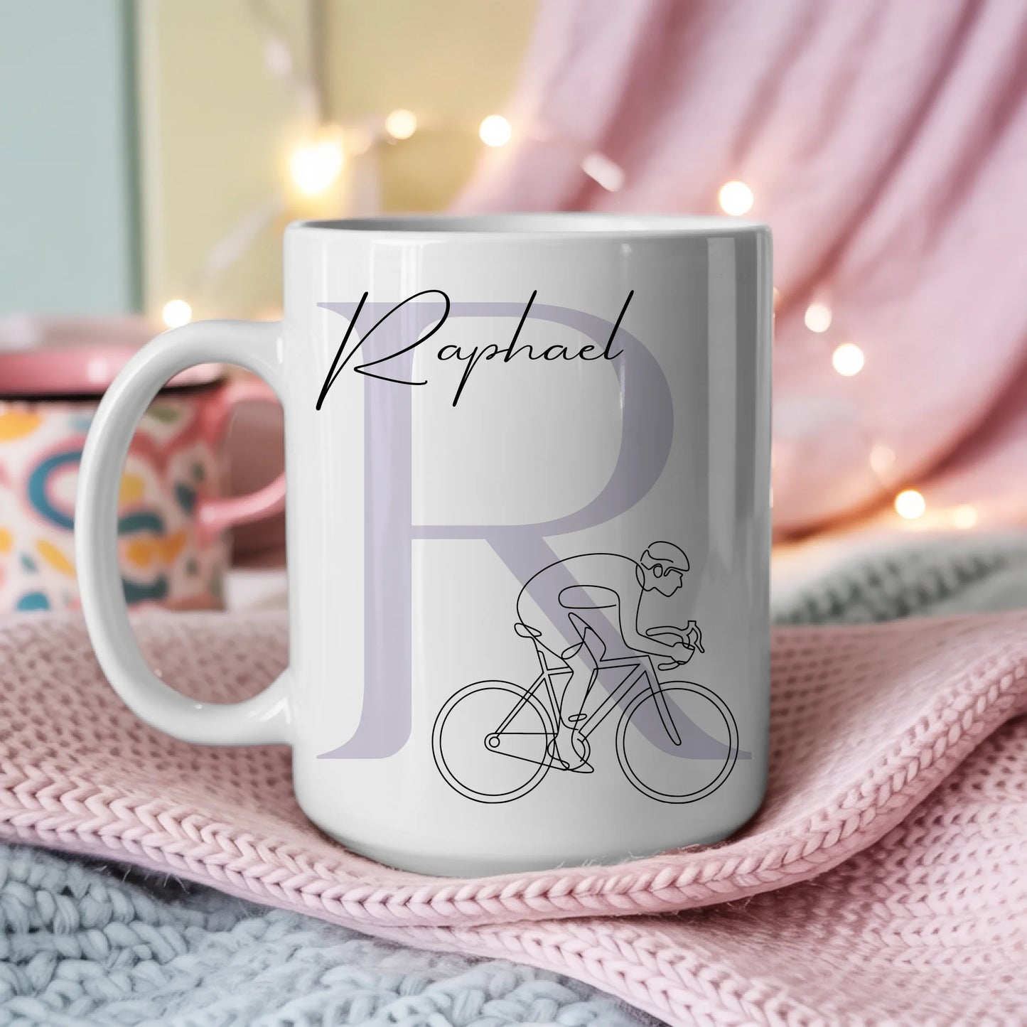 Personalisierte Tasse Mit Name Lineart Rennradfahren Rennradfahrer Geschenk für Radliebhaber 3