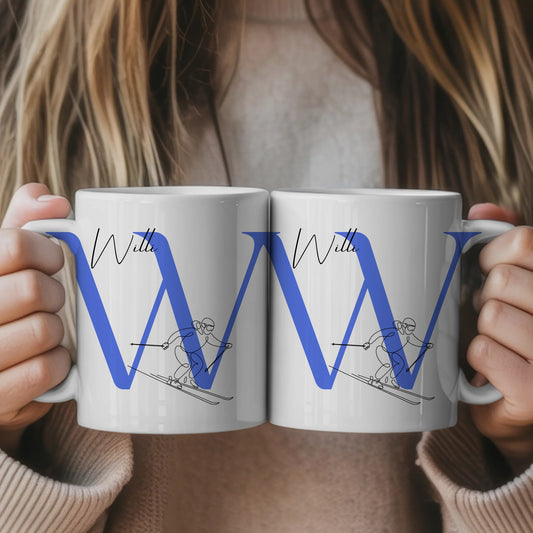 Personalisierte Tasse Mit Name Lineart Skifahren Skifahrer Individuelles Geschenk 1