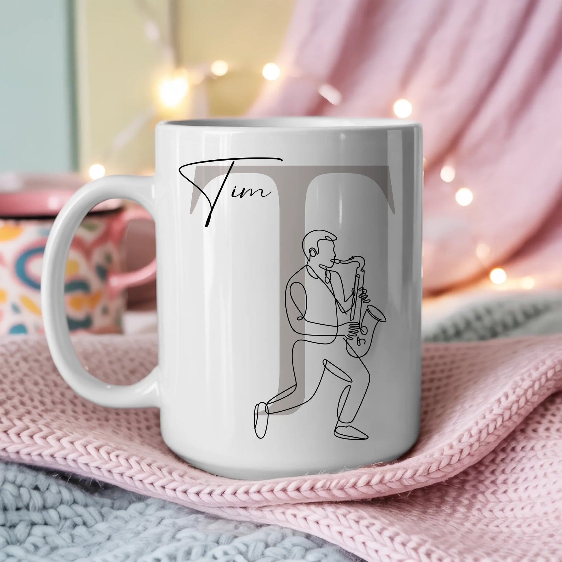 Personalisierte Tasse Mit Name Lineart Saxophon Saxophonist Geschenk 3