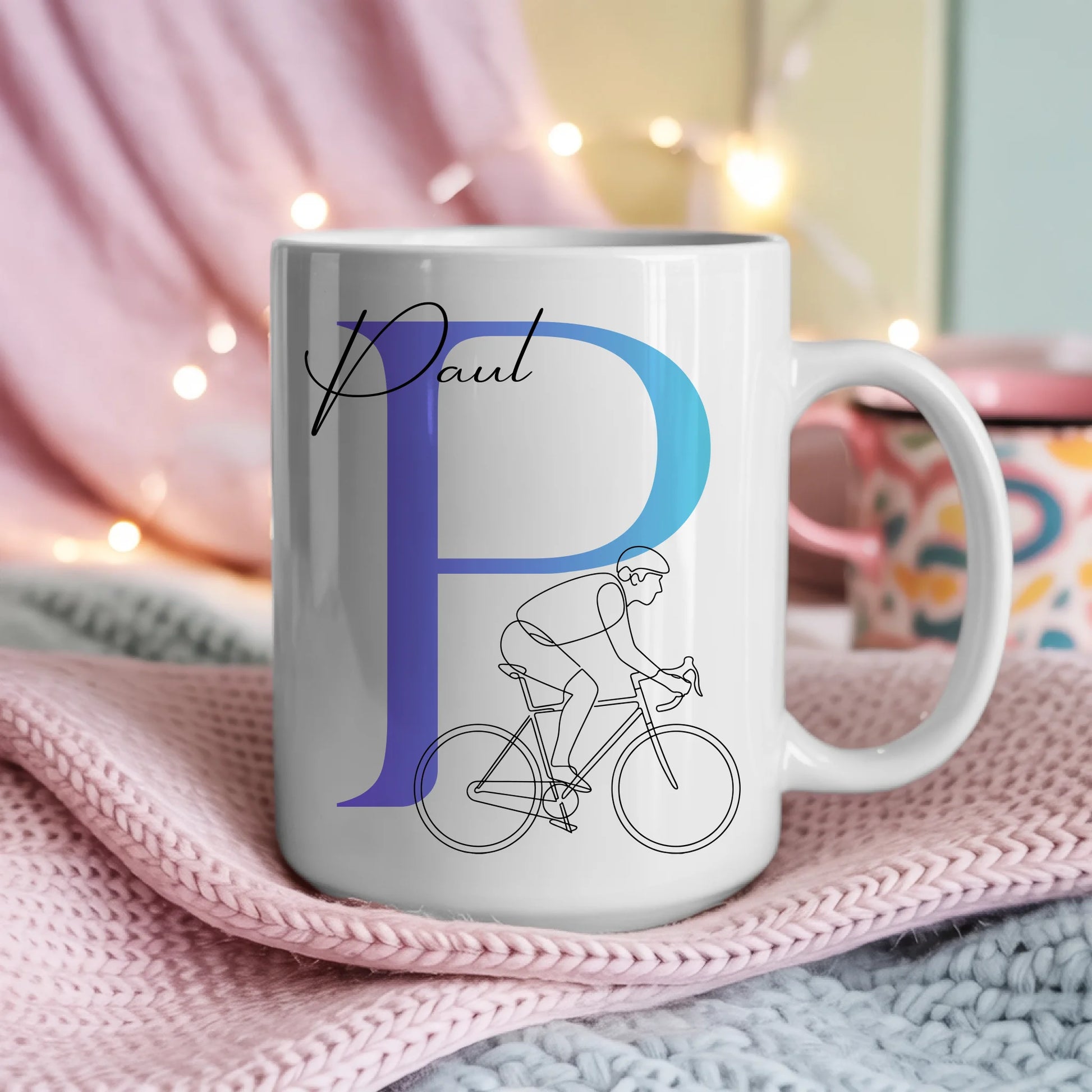 Personalisierte Tasse Mit Name Lineart Radfahren Radfahrer Geschenkidee für Radliebhaber 4