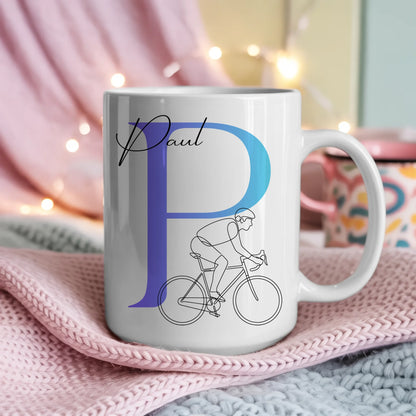 Personalisierte Tasse Mit Name Lineart Radfahren Radfahrer Geschenkidee für Radliebhaber 4