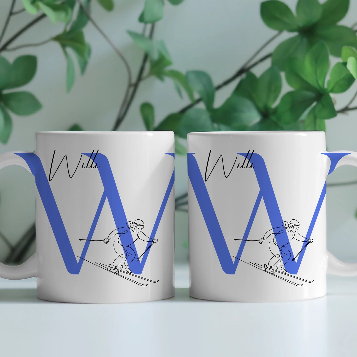 Personalisierte Tasse Mit Name Lineart Skifahren Skifahrer Individuelles Geschenk 2