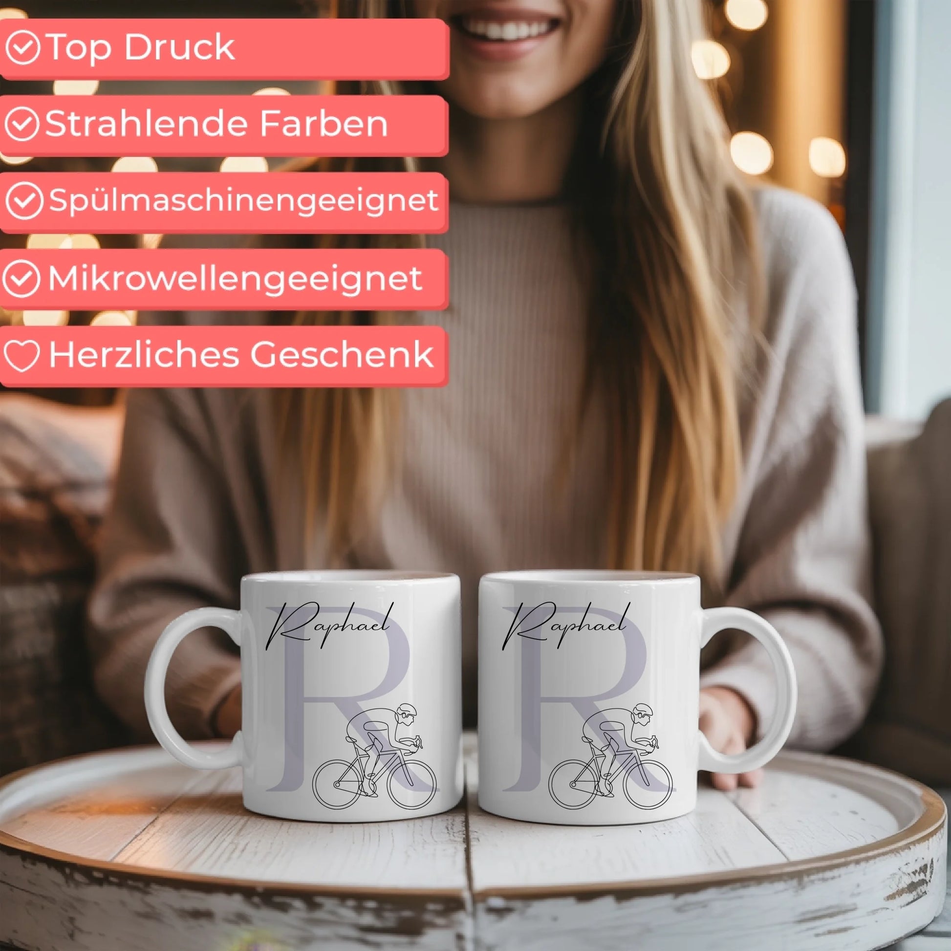 Personalisierte Tasse Mit Name Lineart Rennradfahren Rennradfahrer Geschenk für Radliebhaber 6