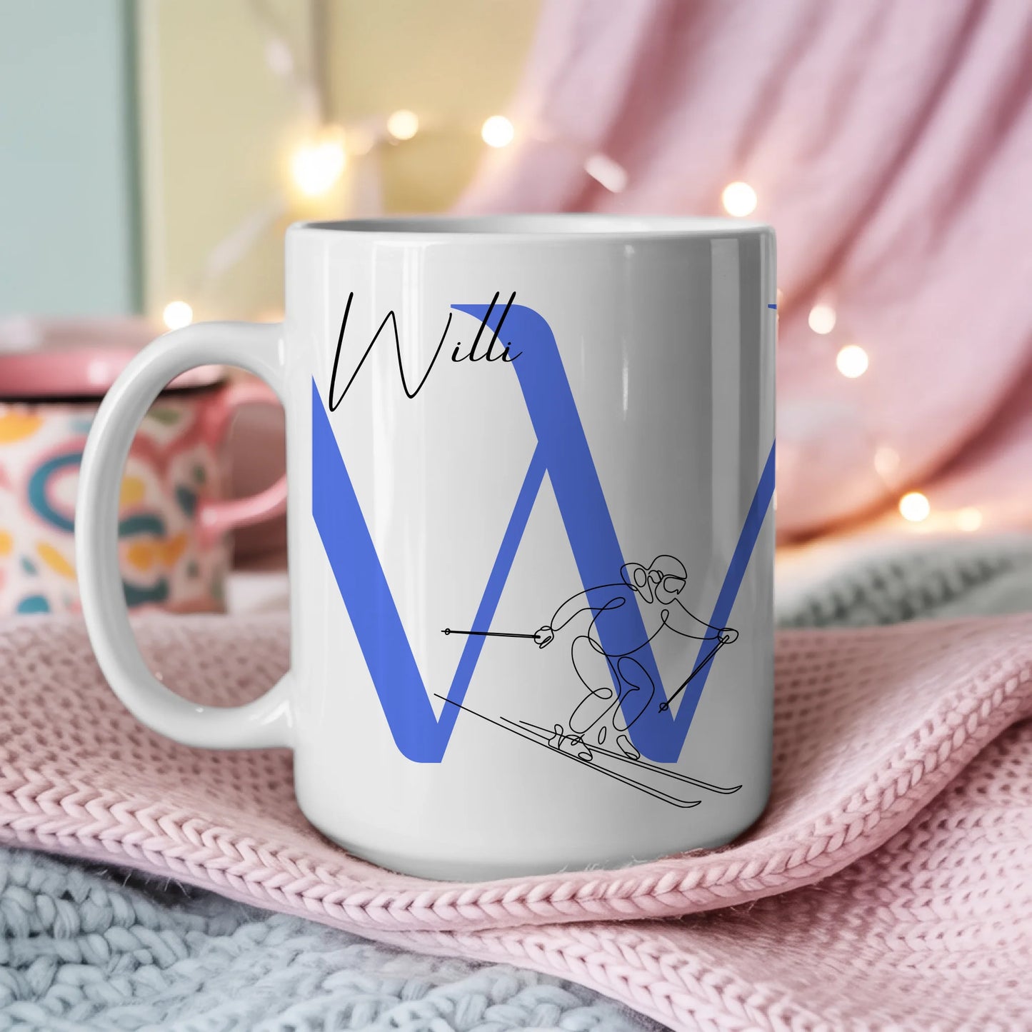 Personalisierte Tasse Mit Name Lineart Skifahren Skifahrer Individuelles Geschenk 3