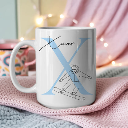Personalisierte Tasse Mit Name Lineart Snowboarden Snowboarder Geschenk 3