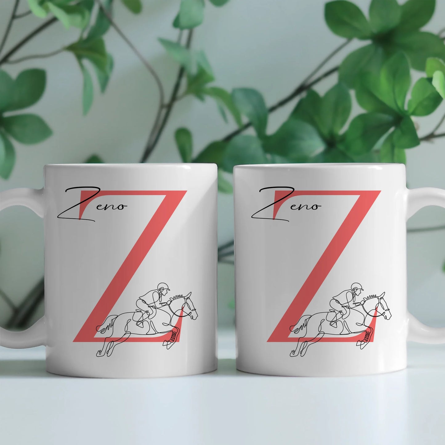 Ausgefallene Tassen Mit Name Lineart Springreiten Springreiter Personalisiert 2