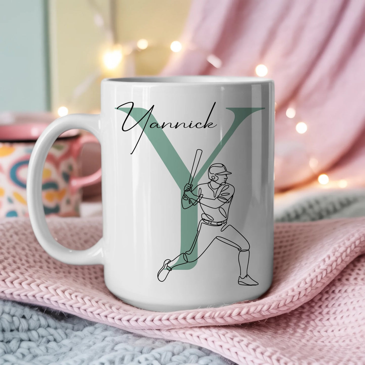Personalisierte Tasse Mit Name Und Lineart Softball Softballspieler 3