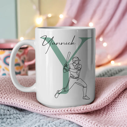 Personalisierte Tasse Mit Name Und Lineart Softball Softballspieler 3