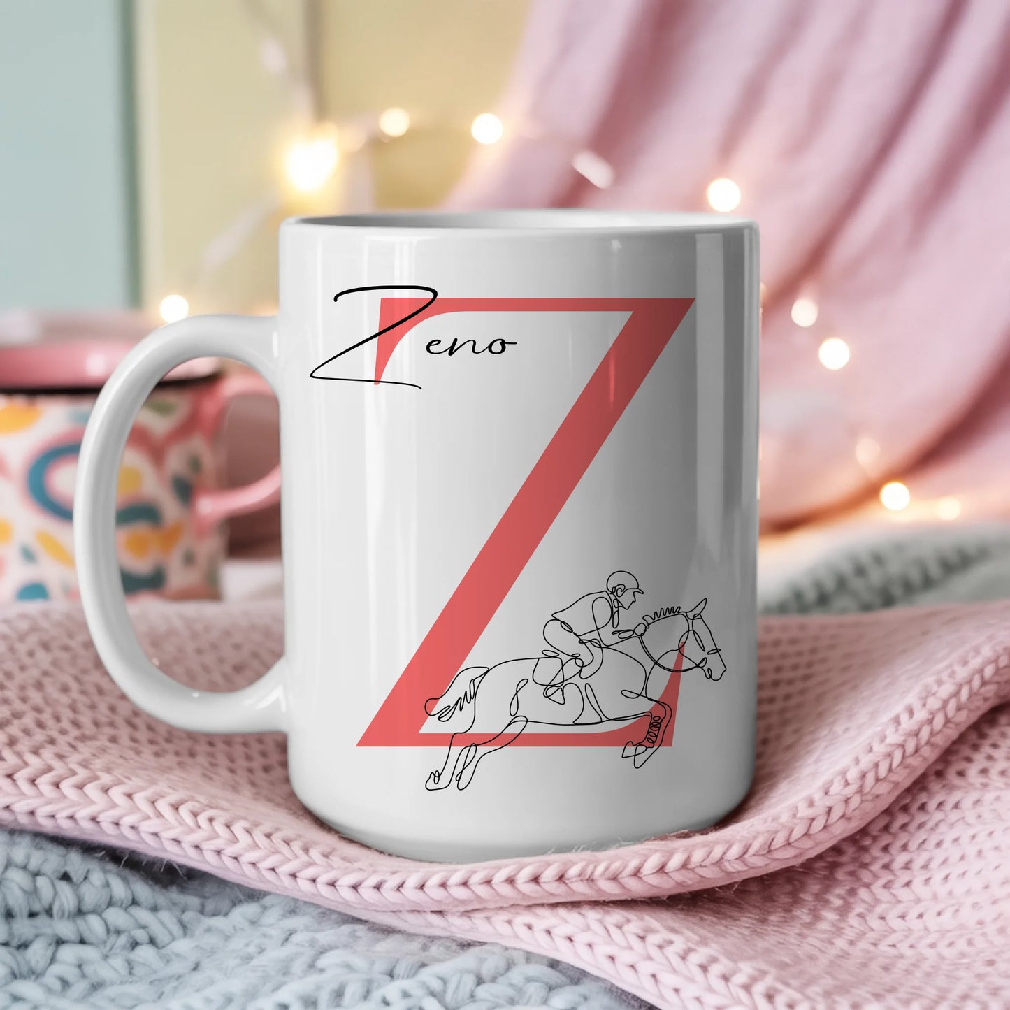 Ausgefallene Tassen Mit Name Lineart Springreiten Springreiter Personalisiert 3