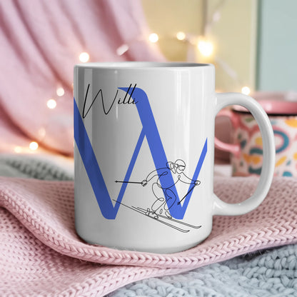 Personalisierte Tasse Mit Name Lineart Skifahren Skifahrer Individuelles Geschenk 4