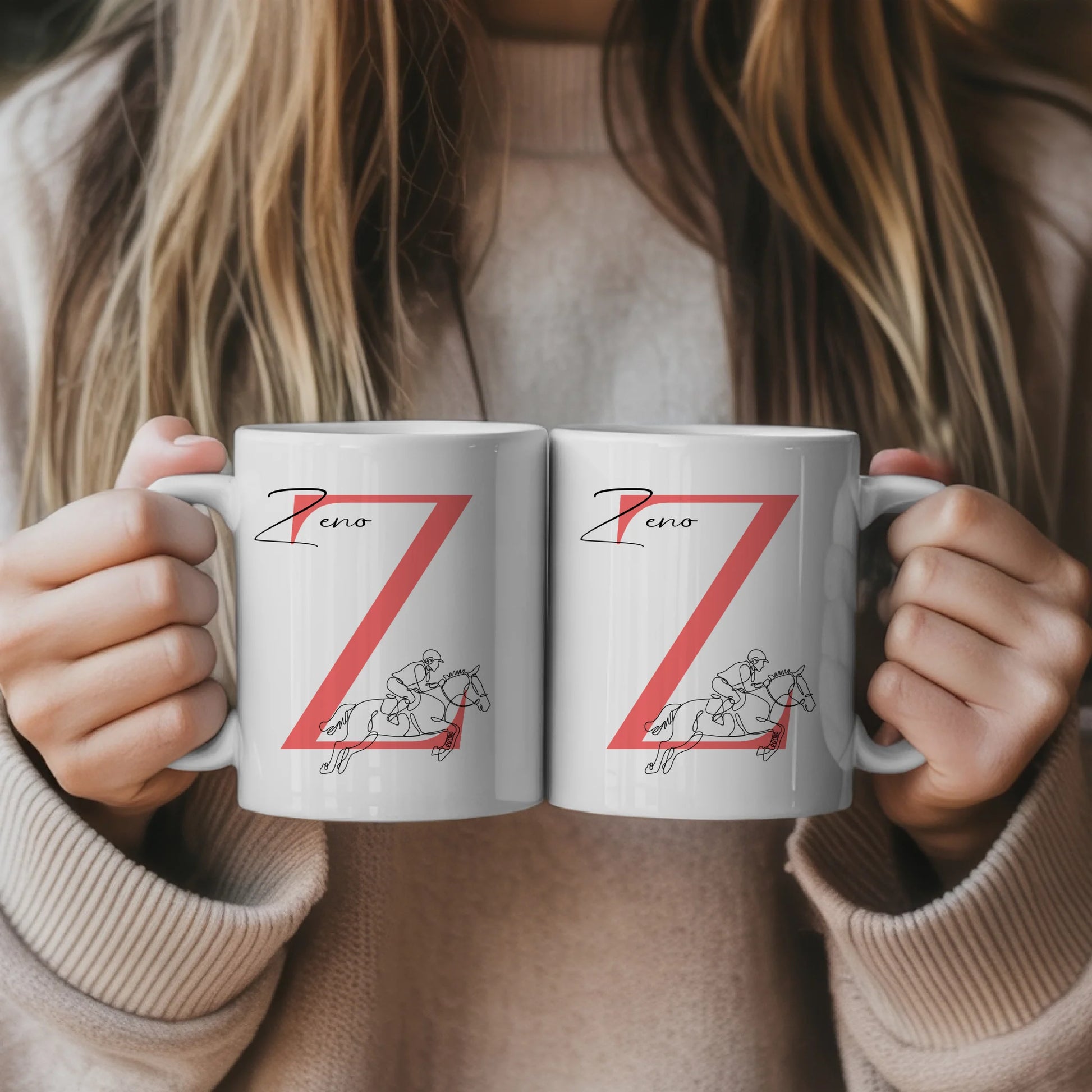 Ausgefallene Tassen Mit Name Lineart Springreiten Springreiter Personalisiert 5