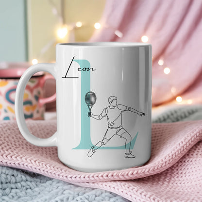 Personalisierte Tasse Mit Name Und Lineart Tennis Tennisspieler Geschenk für Tennisfans 3