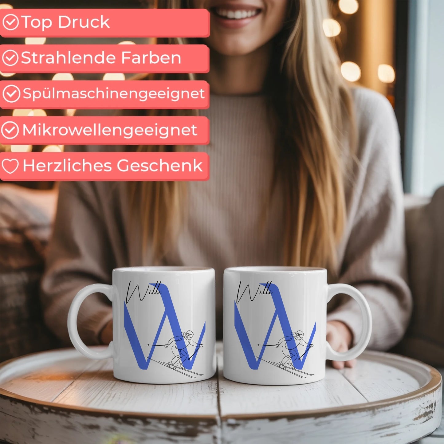 Personalisierte Tasse Mit Name Lineart Skifahren Skifahrer Individuelles Geschenk 6