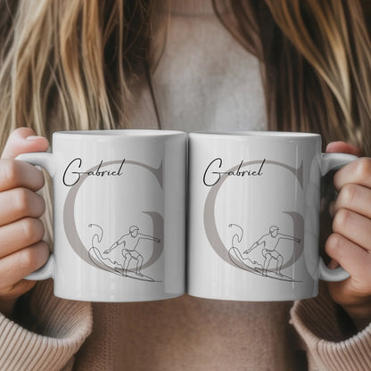 Personalisierte Tasse Mit Name Lineart Wellenreiten Wellenreiter Geschenkidee für Surfer 1